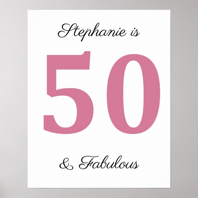 50:e födelsedag Rosa 50:e och Fabulous-eget namn Poster (Framsidan)
