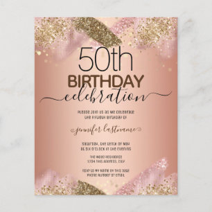 50:e födelsedag Rosa Glitter Party budgetinbjudan