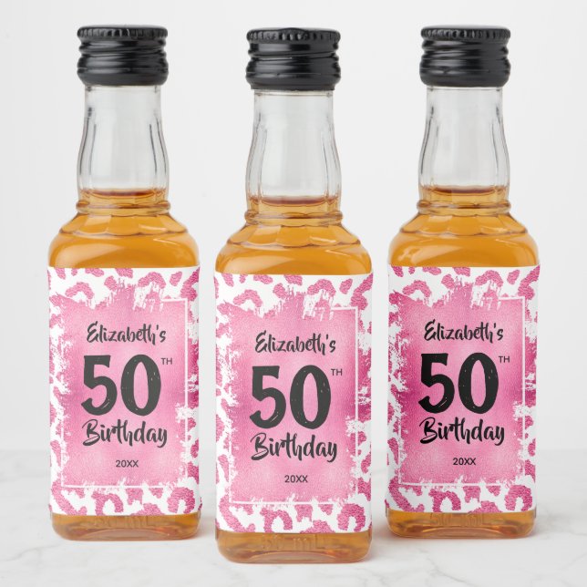 50:e födelsedag Rosa Leopard Mini Spritflaskor Etikett (Flaskor)