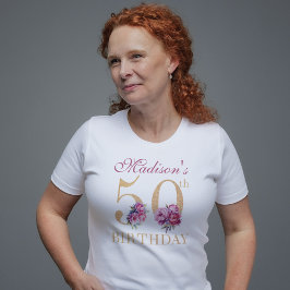 50:e födelsedag Rosa Peonies Guld Glitter Anpassni T Shirt