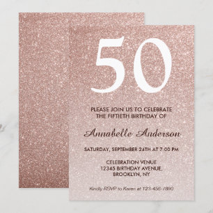 50:e födelsedag Rosa ros Glitter Gnistra Guld Inbjudningar
