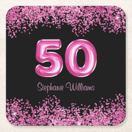 50:e födelsedag Shock rosa Buboner Glitter Party Underlägg Papper Kvadrat