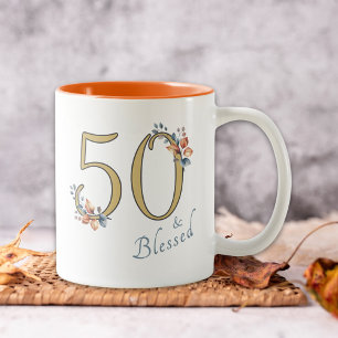 50:e födelsedag, svart, höst Två-Tonad mugg