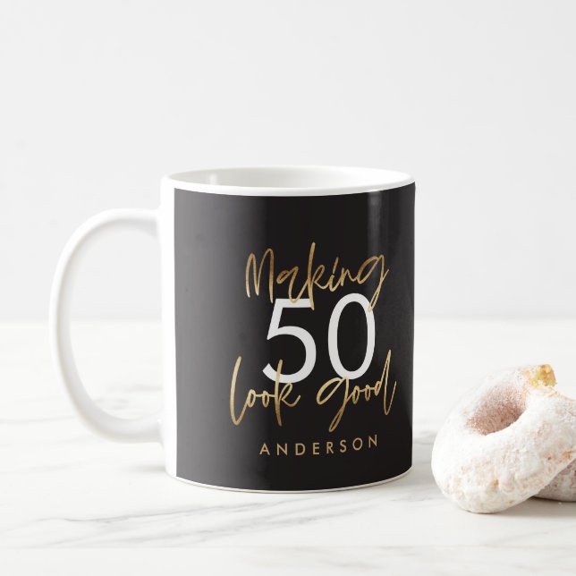 50:e födelsedag svart och guld enkel elegant moder kaffemugg (Med munk)