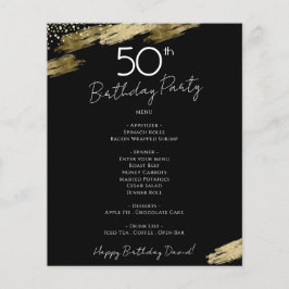 50:e födelsedag Svart och Guld Party Menu Flyer
