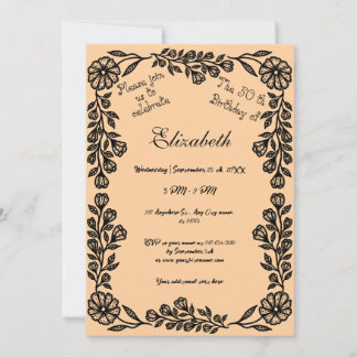 50:e födelsedag Svart och persisk botanisk Blommig Inbjudningar