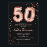 50:e födelsedag - svart Ro Guld-ballonger Inbjudningar<br><div class="desc">50 födelsedagsfest inbjudan. Utformning av eleganten i faux glitter ro guld och svart. Inbjudan-kortet innehåller 50 ballonger och skriptteckensnitt för ro guld. Perfekt för en snyggt vid firande. Berätta om du behöver anpassningsbarnas ålder.</div>