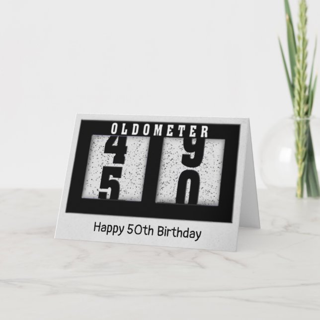 50:e födelsedag, svart vägmätare kort (Framsida)