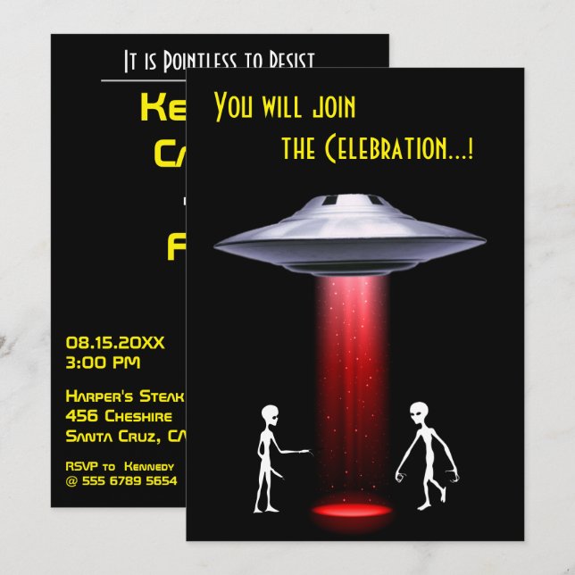 50:e födelsedag 👽 UFO Alien Abduction Party Inbjudningar (Fram/baksida)