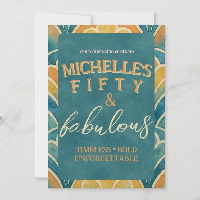 50:e födelsedag Uppmaning till Teal och Guld Art D Inbjudningar (Framsida)
