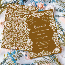 50:e födelsedag vit och brun botanisk Blommigt Inbjudningar