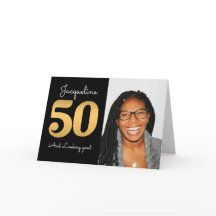 50:e födelsedagarkortet Photo Modern Guld