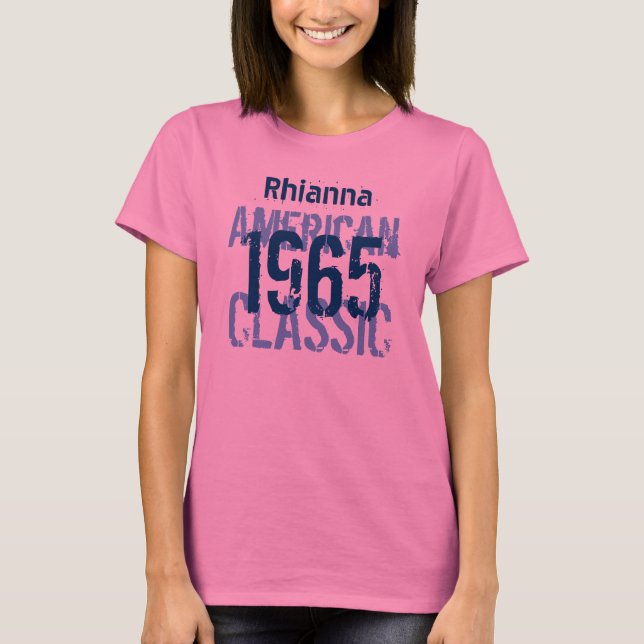 50:e födelsedagen 1965 American Classic Rosa Blue  T-shirt (Framsida)