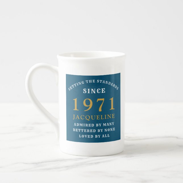 50:e födelsedagen 1971 Blue Guld för hennes Person Benporslin Mugg (Vänster)