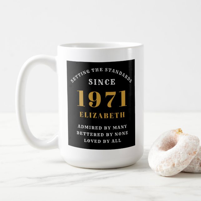 50:e födelsedagen 1971, svart Guld för hennes Pers Kaffemugg (Med munk)