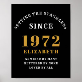 50:e födelsedagen 1972 Elegant Black Guld Chic Poster