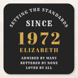50:e födelsedagen 1972 Elegant Black Guld Chic Underlägg Papper Kvadrat