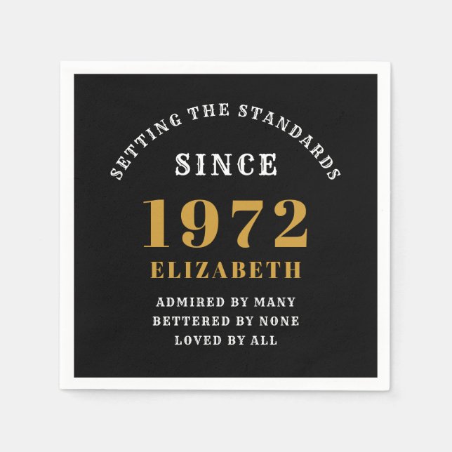 50:e födelsedagen 1972 Elegant Chic Guld Black Pappersservett (Framsidan)
