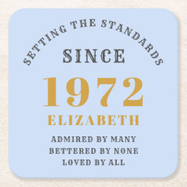 50:e födelsedagen 1972 Elegant Guld Blue Grått Underlägg Papper Kvadrat