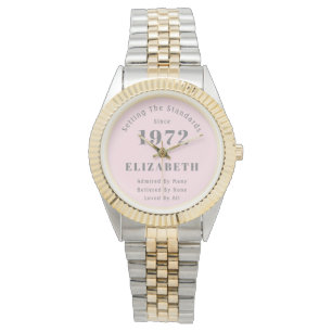 50:e födelsedagen 1972 Eleganten Girly Rosa Grått  Armbandsur