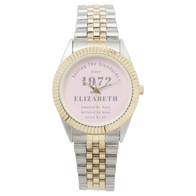 50:e födelsedagen 1972 Eleganten Girly Rosa Grått  Armbandsur (Framsida)