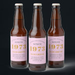 50:e födelsedagen 1973 Lägg till Namn Rosa Grått Ölflaska Etikett<br><div class="desc">Personlig Födelsedag lägg till ditt namn och årsmärke för öl. Redigera namn och år med den angivna mallen. En underbar födelsedagsfest för rosa av anpassningsbar. Fler gåvor och party-förråd finns tillgängliga med utformningen "standardinställningar" i butiken.</div>