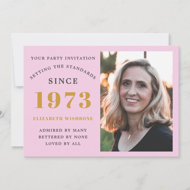 50:e födelsedagen 1973 Namn Photo Rosa Grått Inbjudningar (Framsida)
