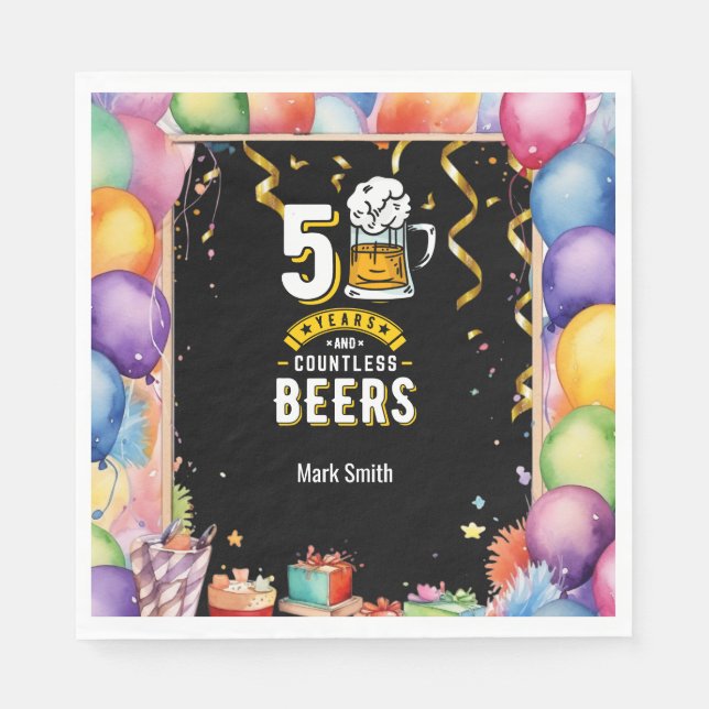 50:e födelsedagen 50 år och oräkneligt Öl Pappersservett (Framsidan)