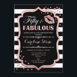 50:e födelsedagen - 50:e Fabulous Black Ro Guld Inbjudningar<br><div class="desc">50:e födelsedagsinbjudan. Elegant svartvit design med faux glitter ro guld. Har rosa läppar kyss,  svartvit rand,  konetti och skriptteckensnitt. Perfekt för ett elegant födelsedagsfest. Femtio Fabulous! Berätta om du behöver anpassa dig ytterligare.</div>