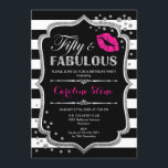 50:e födelsedagen - 50:e Fabulous Black Rosa Silve Inbjudningar<br><div class="desc">50:e födelsedagsinbjudan. Elegant svartvit design med faux glitter silver. Har rosa läppar kyss,  svartvit rand,  konetti och skriptteckensnitt. Perfekt för ett elegant födelsedagsfest. Femtio Fabulous! Berätta om du behöver anpassa dig ytterligare.</div>