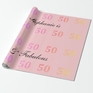 50:e födelsedagen 50:e Fabulous Namn Rosa Glitter Presentpapper