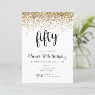 50:e födelsedagen 50:e Guld-Glitter-konfetti Inbjudningar