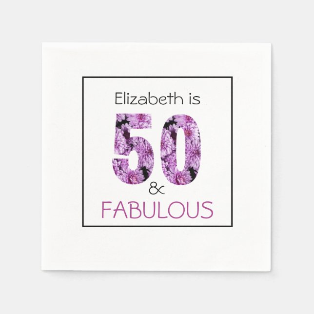 50:e födelsedagen 50:e och Fabulous Lila Blommigt Pappersservett (Framsidan)