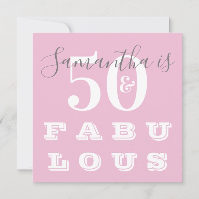 50:e födelsedagen 50 fantastiska Rosa Grått Födels Inbjudningar (Framsida)