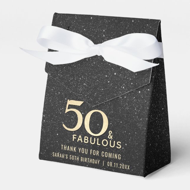 50:e födelsedagen 50 och Fabulous Black Guld Elega Presentaskar (Framsidan Sidan)
