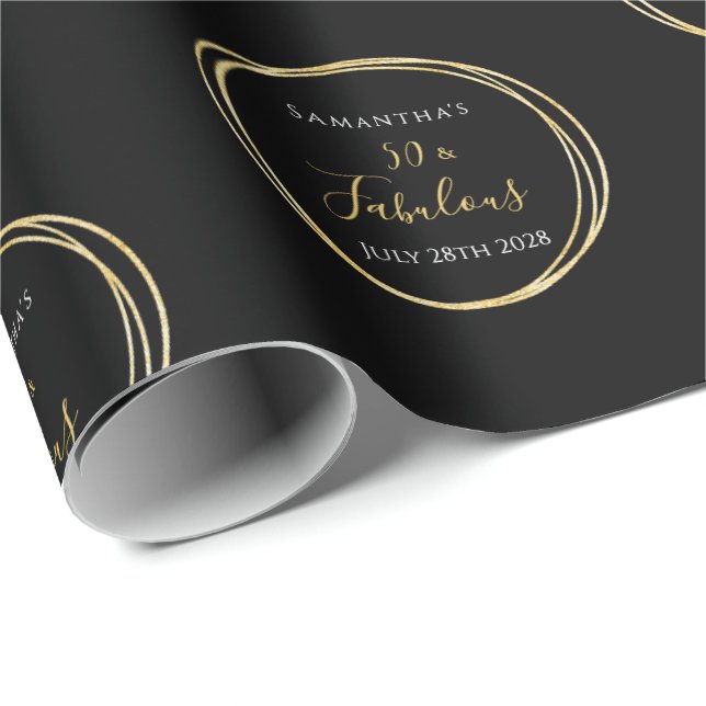 50:e födelsedagen 50 och Fabulous Black Guld-födel Presentpapper (Rullad Hörn)