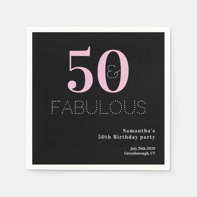50:e födelsedagen 50 och Fabulous Black Rosa Party Pappersservett (Framsidan)