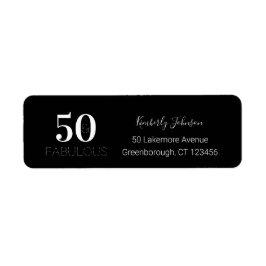 50:e födelsedagen 50 och Fabulous Black White Birt Returadress Etikett