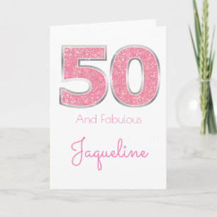 50:e födelsedagen 50 och Fabulous Girly Rosa Glitt Kort