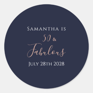 50:e födelsedagen 50 och Fabulous Navy Ro Guld Runt Klistermärke