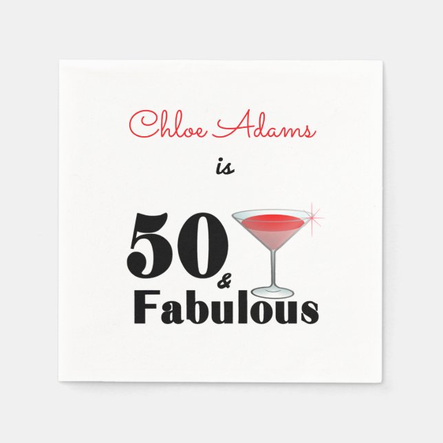 50:e födelsedagen 50 och Fabulous Red Personlig Pappersservett (Framsidan)
