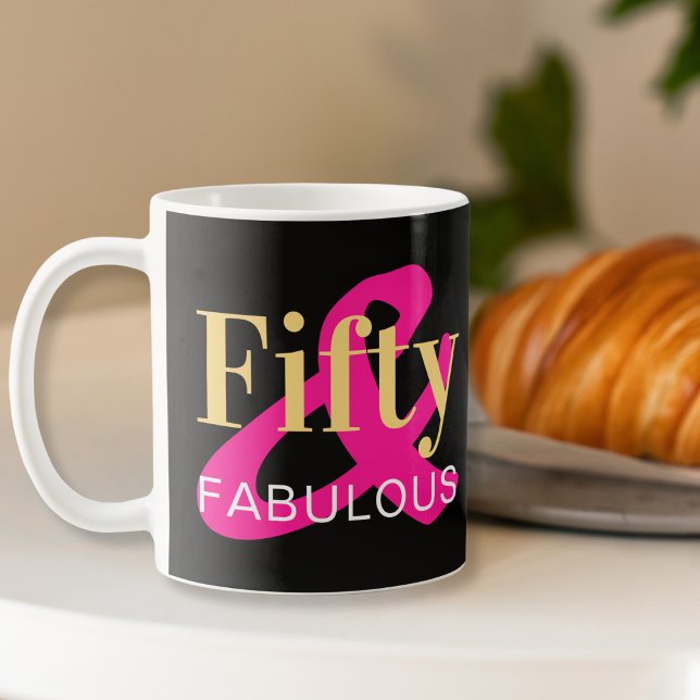 50:e födelsedagen 50 och Fabulous Shock rosa Black Kaffemugg (Skapare uppladdad)
