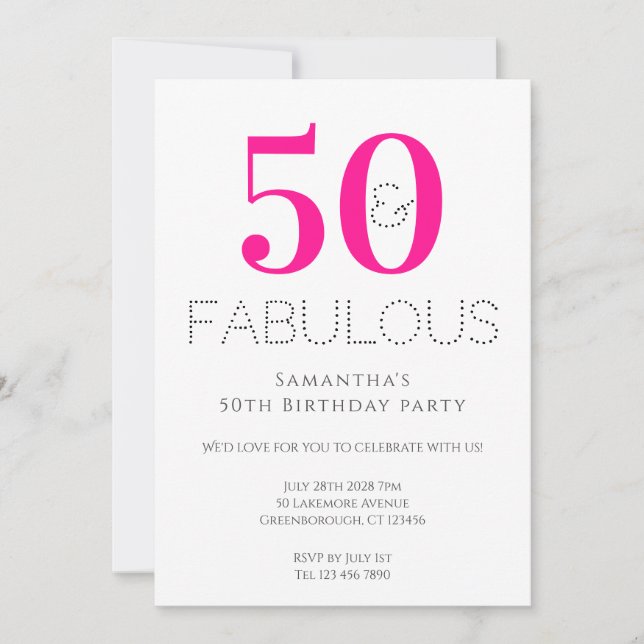 50:e födelsedagen 50 och Fabulous Shock rosa Party Inbjudningar (Framsida)