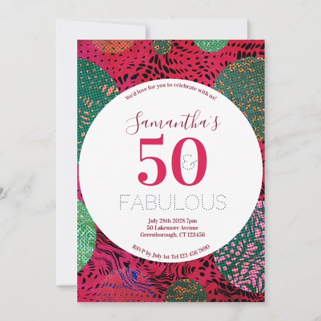 50:e födelsedagen 50 och Fabulous Unique Party Inbjudningar (Baksida)