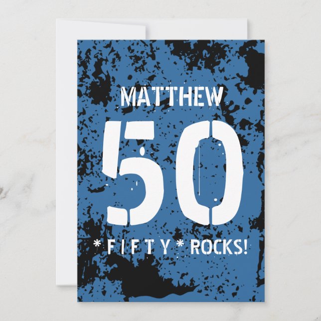 50:e födelsedagen 50 Sten BLUE Grunge Mönster F50Z Inbjudningar (Framsida)