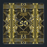 50:e födelsedagen Art Deco Guld Black Underbar Gat Fyrkantig Klocka<br><div class="desc">Fira din milstolpe-födelsedag i stil med denna unika Art Deco-stil,  Underbara Gatsby-inspirerad design med geometriska former i ljusa guld över svart bakgrund. En elegant,  klassig,  könsneutral perfekt för att hedra minnet av denna speciella födelsedag med den jazzinfusade smaken av de roande tjuvårdarna.</div>