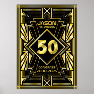 50:e födelsedagen Art Deco Guld Black Underbar Gat Poster