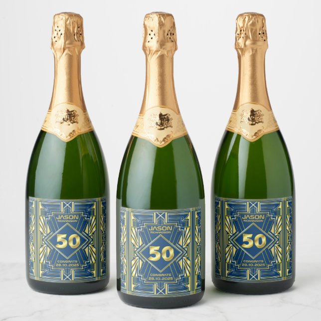 50:e födelsedagen Art Deco Guld Blue Underbar Gats (Flaskor)