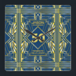 50:e födelsedagen Art Deco Guld Blue Underbar Gats Fyrkantig Klocka<br><div class="desc">Fira din milstolpe i stil med denna unika Art Deco-stil,  Underbara Gatsby-inspirerad design med geometriska former i ljusa guld över mörk blått bakgrund. En elegant,  klassig,  könsneutral perfekt för att hedra minnet av denna speciella födelsedag med den jazzinfusade smaken av de roande tjuvårdarna.</div>