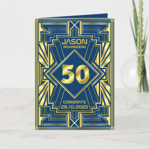 50:e födelsedagen Art Deco Guld Blue Underbar Gats Kort